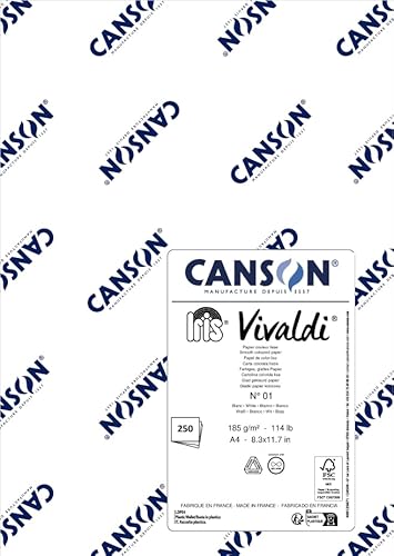 CANSON Iris Vivaldi, farbiges Zeichenpapier, glatt, 185 g/m², Blatt, A4, 21 x 29,7 cm, Weiß, 250 Blatt CANSON Iris Vivaldi, farbiges Zeichenpapier, glatt, 185 g/m², Blatt, A4, 21 x 29,7 cm, Weiß, 250 Blatt von Canson