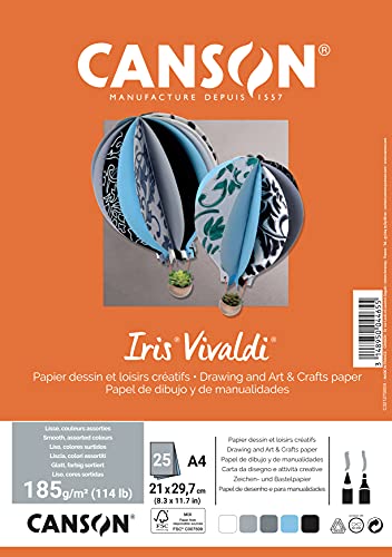 CANSON Iris Vivaldi Farbpapier, DIN A4, 185g/m², 25 Blatt, sortiert, grau von Canson