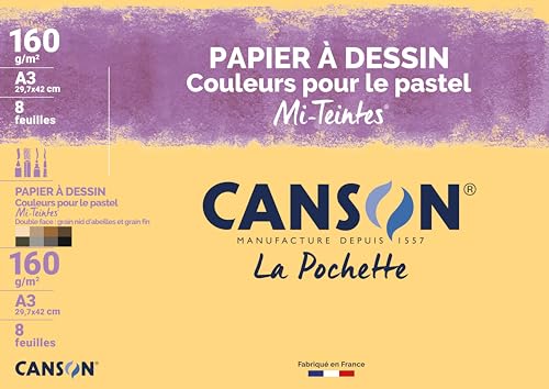 Canson Mi-Teintes Zeichenpapier A3, 29,7 x 42 cm, 8 Blatt A3-29,7 x 42 cm Pastellistes von Canson