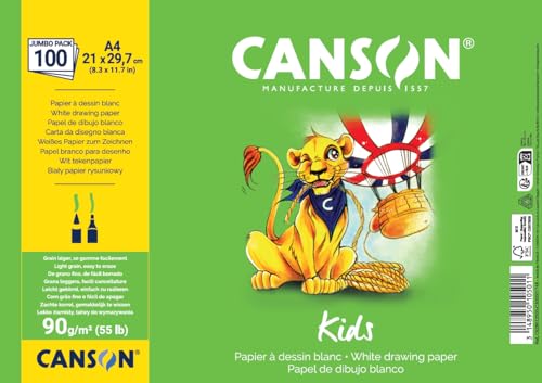 CANSON Kids, weißes Zeichenpapier, leichte Körnung, 90 g/m², Blatt, A4-21 x 29,7 cm, Weiß, 100 Blatt CANSON Kids, weißes Zeichenpapier, leichte Körnung, 90 g/m², Blatt, A4-21 x 29,7 cm, Weiß, 100 Blatt von Canson