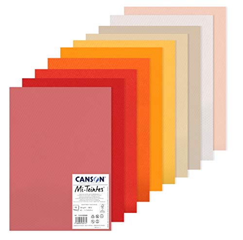CANSON Mi-Teintes, Farbiges Zeichenpapier, Zweiseitg: Bienenwaben-Struktur und feine Körnung, 160gsm, 98lb, Bogen, A3-29,7x42cm, Packung, 10 warme Farbtöne, 10 Bögen - C31032S085 CANSON Mi-Teintes, Farbiges Zeichenpapier, Zweiseitg: Bienenwaben-Struktur und feine Körnung, 160gsm, 98lb, Bogen, A3-29,7x42cm, Packung, 10 warme Farbtöne, 10 Bögen - C31032S085 von Canson