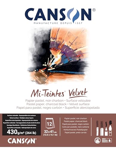 CANSON Mi-Teintes Velvet, Pastellpapier, samtige Oberfläche, 430 g/m², Block auf der kurzen Seite, 32 x 41 cm, Schwarz, 12 Blatt CANSON Mi-Teintes Velvet, Pastellpapier, samtige Oberfläche, 430 g/m², Block auf der kurzen Seite, 32 x 41 cm, Schwarz, 12 Blatt von Canson