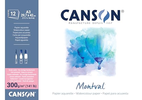 CANSON Montval, Aquarellblock, Satiniert, einseitig geleimt, 300g/m², 12 Blatt, A3 Vollformat 29,7x42cm, weiß CANSON Montval, Aquarellblock, Satiniert, einseitig geleimt, 300g/m², 12 Blatt, A3 Vollformat 29,7x42cm, weiß von Canson