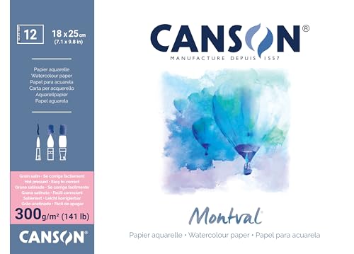 CANSON Montval Aquarellpapier, einseitig geleimter Block, Satin, 300 g/m², 12 Blatt, 18 x 25 cm, Beige, Pulver CANSON Montval Aquarellpapier, einseitig geleimter Block, Satin, 300 g/m², 12 Blatt, 18 x 25 cm, Beige, Pulver von Canson