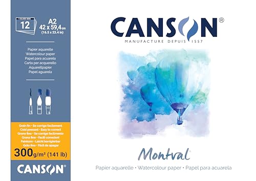 CANSON Montval Aquarellpapier, feine Körnung, 300 g/m², Blatt, A2-42 x 59,4 cm, Cremeweiß von Canson