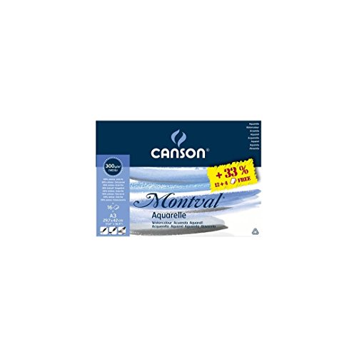 CANSON Montval Aquarellpapier Pad, 12 Blatt, A3, kalt Pres, S geklebt von Canson