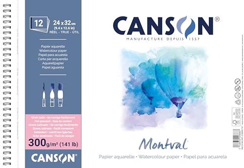 CANSON Montval Aquarellpapier Spiralblock, Satin, 300 g/m², 12 Blatt, 24 x 32 cm CANSON Montval Aquarellpapier Spiralblock, Satin, 300 g/m², 12 Blatt, 24 x 32 cm von Canson