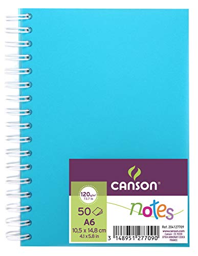 Canson Notizbuch mit 50 Blatt für Notizen und Zeichnungen, Format A6, 120 g, Spiralbindung, Einband aus Polypropylen, Blau von Canson