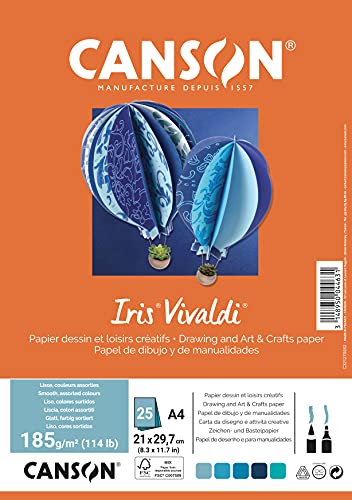CANSON Packung mit 25 Blatt IRIS VIVALDI A4, 185 g/m², verschiedene Farben, Blau von Canson