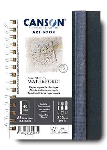 CANSON Professionelles Kunstbuch, feinkörniges Aquarellpapier Saunders Waterford-Papier, 300 g/m², A5 Spiral-Portrait-Notizbuch, 20 weiße Blätter, ideal für professionelle Künstler und Studenten von Canson