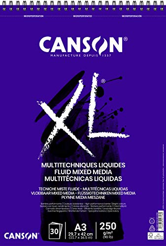 CANSON XL® Fluid Mixed Media, Block für flüssige Mischtechniken, DIN A3, 30 Blatt, 250 g/m² von Canson