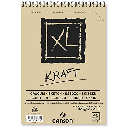 CANSON XL® Kraft, Zeichenblock, DIN A5, 40 Blatt, 90 g/m² von Canson