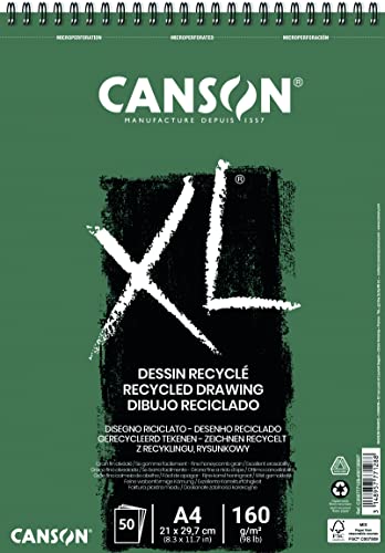 CANSON XL® Recyclé Zeichenblock, DIN A4, 50 Blatt, 160 g/m², 210 x 297 mm von Canson