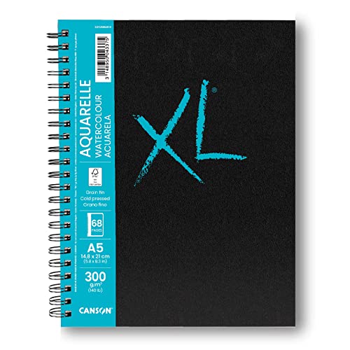 CANSON XL Aquarelle Book, Aquarellpapier, 300 g/m², an der langen Seite Spiralgebundes Buch, DIN A5, 14,8 x 21 cm, Weiß, 34 Blatt CANSON XL Aquarelle Book, Aquarellpapier, 300 g/m², an der langen Seite Spiralgebundes Buch, DIN A5, 14,8 x 21 cm, Weiß, 34 Blatt von Canson