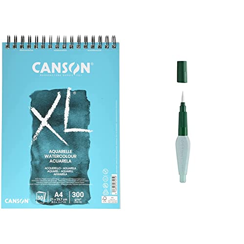 CANSON XL Aquarelle C400039170: Aquarellpapier - Aquarellblock in DIN A4-300g - Blau & Faber-Castell 185105 - Art & Graphic Wassertankpinsel, 1 Stück, medium brush von Canson