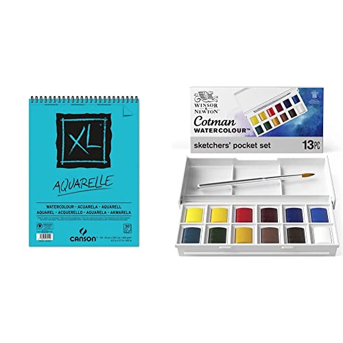 CANSON XL Aquarelle C400039170: Aquarellpapier - Aquarellblock in DIN A4-300g - mit Spiralbindung als Ringbuch, Blau & Winsor & Newton 0390640 Cotman Sketchers Pocket Box Aquarellfarbe CANSON XL Aquarelle C400039170: Aquarellpapier - Aquarellblock in DIN A4-300g - mit Spiralbindung als Ringbuch, Blau & Winsor & Newton 0390640 Cotman Sketchers Pocket Box Aquarellfarbe von Canson