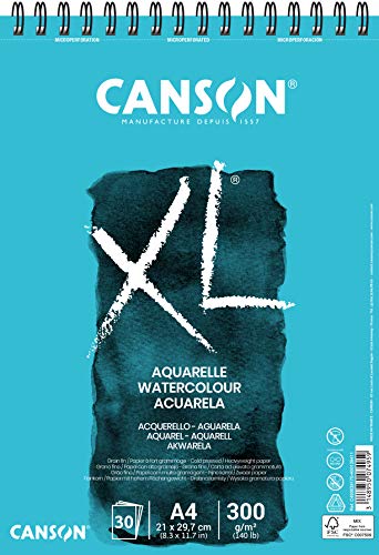 CANSON XL Aquarelle C400039170: Aquarellpapier - Aquarellblock in DIN A4 - 300g - mit Spiralbindung als Ringbuch - Malblock optimal für Wasserfarben & Aquarell, Blau von Canson