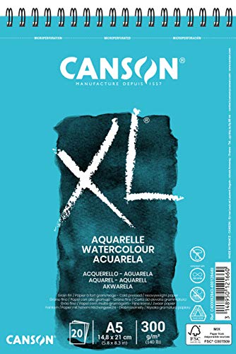 CANSON XL Aquarelle C400082843: DIN A5 - Aquarell Malblock in weiß - Zeichenblock für Aquarell - 300g - Hochwertiges Canson Watercolor Paper mit Spiralbindung von Canson