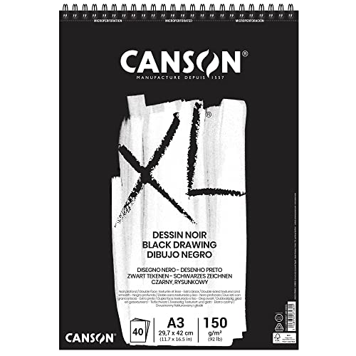 CANSON XL Dessin Noir, Schwarzer Zeichenblock, DIN A3, 40 Blatt, 150 g/m² von Canson