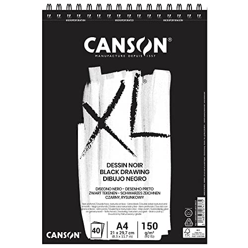 CANSON XL Dessin Noir, Schwarzer Zeichenblock, DIN A4, 40 Blatt, 150 g/m² von Canson