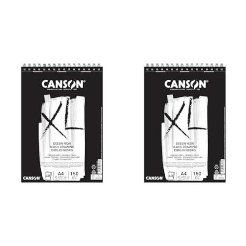 CANSON XL Dessin Noir, Schwarzer Zeichenblock, DIN A4, 40 Blatt, 150 g/m² (Packung mit 2) von Canson