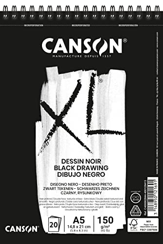 CANSON XL Dessin Noir, Schwarzer Zeichenblock, DIN A5, 20 Blatt, 150 g/m² von Canson