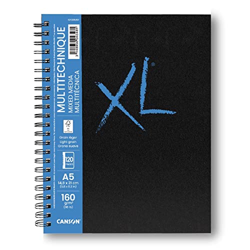 CANSON XL-Papier, strukturiert, gemischte Medien, 160 g/m², A5, mittlere Körnung, Spiralblock, lange Seite, 60 weiße Blätter, ideal für professionelle Künstler und Studenten CANSON XL-Papier, strukturiert, gemischte Medien, 160 g/m², A5, mittlere Körnung, Spiralblock, lange Seite, 60 weiße Blätter, ideal für professionelle Künstler und Studenten von Canson