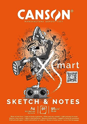 CANSON Xsmart Sketch & Notes, Zeichenpapier, weiß, feine Körnung, 90 g/m², Längseitig geklebter Block, A4-21 x 29,7 cm, Weiß, 50 Blatt CANSON Xsmart Sketch & Notes, Zeichenpapier, weiß, feine Körnung, 90 g/m², Längseitig geklebter Block, A4-21 x 29,7 cm, Weiß, 50 Blatt von Canson