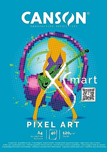CANSON Xsmart PixelArt, Zeichenpapier, weiß, glatt, 120 g/m², lange Seite, A4-21 x 29,7 cm, Weiß, 40 Blatt, bunt von Canson