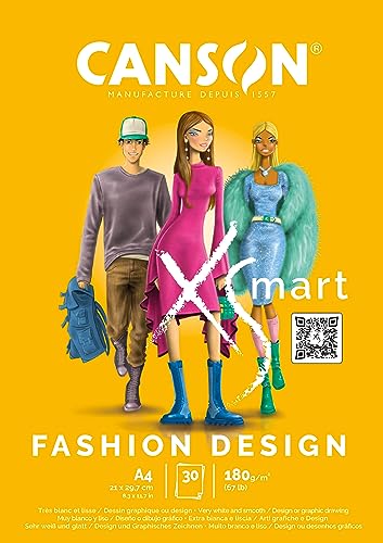 CANSON Xsmart Fashion Design, Zeichenpapier, weiß, glatt, 180 g/m², lange Seite, A4-21 x 29,7 cm, Weiß, 30 Blatt von Canson