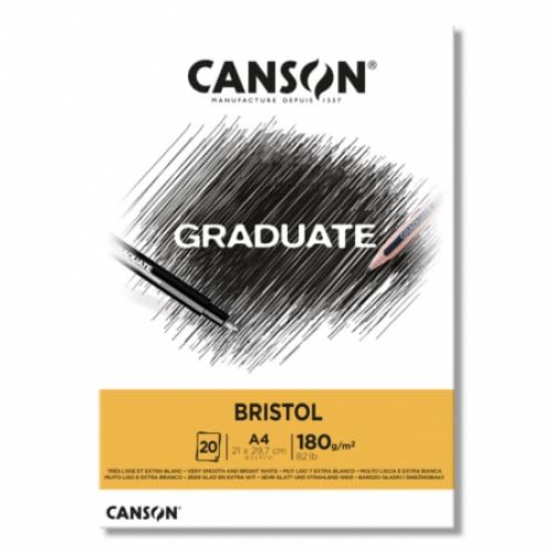 Canson® Graduate Bristol A4 Notizblock, 20 Blatt, 180 g/m², sehr glatt, Weiß von Canson