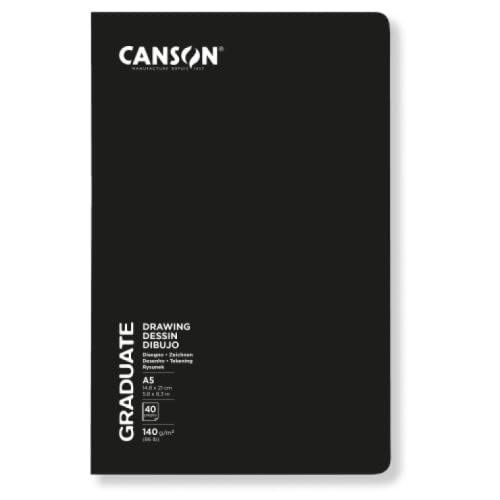 Canson® Graduate Zeichenblock, 20 Blatt, 14,8 x 21 cm, 140 g/m², leichtes Körnungspapier, weiß, 5 Stück von Canson