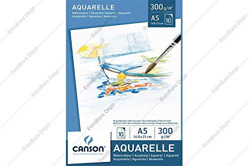 Canson 200005788 - Aquarellpapier, Weiß (A5, 14.8 x 21 cm, 300 gsm), 10 Blatt von Canson