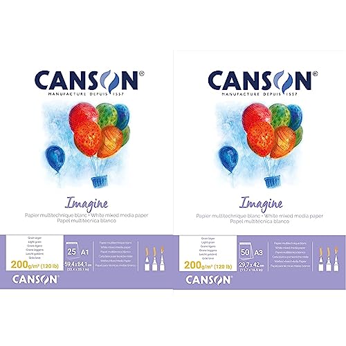Canson 200005969 Imagine Mix-Media Papier, A1, rein weiß & 200006007 Imagine Mix-Media Papier, A3, rein weiß von Canson