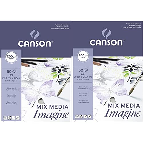 Canson 200006007 Imagine Mix-Media Papier, A3, rein weiß & 200006008 Imagine Mix-Media Papier, A4, rein weiß von Canson