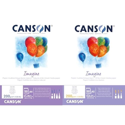 Canson 200006008 Imagine Mix-Media Papier, A4, rein weiß & 200006009 Imagine Mix-Media Papier, A5, rein weiß von Canson