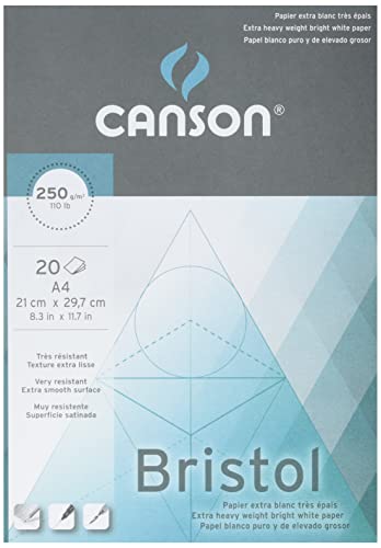 CANSON Illustration Bristol, extra glattes, satiniertes Papier, 250 g/m², an der kurzen Seite geleimter Block, DIN A4 21 x 29,7 cm, Extraweiß, 20 Blatt CANSON Illustration Bristol, extra glattes, satiniertes Papier, 250 g/m², an der kurzen Seite geleimter Block, DIN A4 21 x 29,7 cm, Extraweiß, 20 Blatt von Canson
