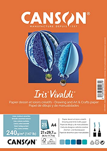 Canson 25 Blatt Iris Vivaldia A4 240 g/m² – verschiedene Farben Blau von Canson