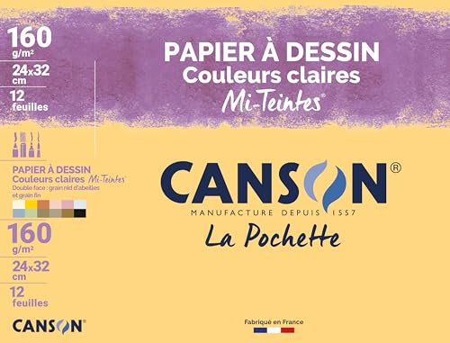Canson 2789-ASS Tasche 12 Blatt Zeichenpapier, 160 g, 24 x 32 cm, verschiedene Pastellfarben von Canson