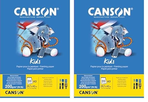 Canson 400015589 - Malblock A3, 20 Blatt, 200 g/m², weiß, A3 ou 29,7 x 42 cm (Packung mit 2) von Canson