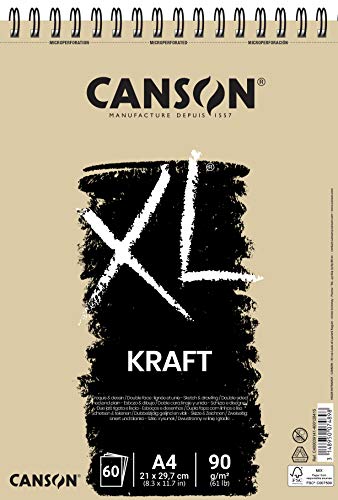 Canson 400039141 XL Kraft gerippt Skizzenblock, 90 g/qm, 60 Blatt pro Block "Spirale an der kurzen Seite ", 210 x 309 mm, hellbraun von Canson