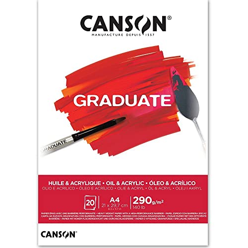 Canson Graduate - C400110380 Öl- und Acrylpapier Block, DIN A4, 20 Blatt, 290 g/m², Weiß von Canson