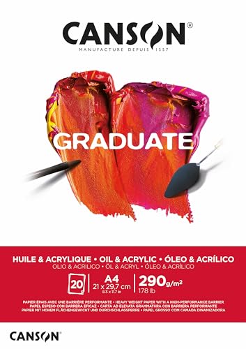 Canson Graduate - C400110380 Öl- und Acrylpapier Block, DIN A4, 20 Blatt, 290 g/m², Weiß von Canson