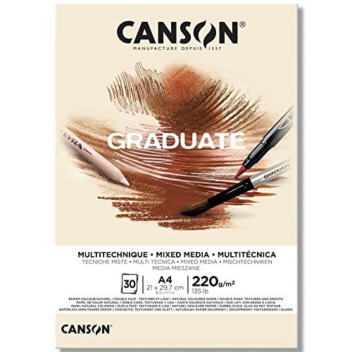Canson Graduate - C400110368 Mix Media Papier Block, DIN A4, 30 Blatt, 220 g/m², Natur von Canson