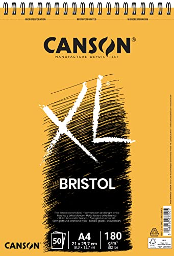 Canson C31078A021 Spiralalbum 21 x 29,7 50 H XL Bristol Extraliso 180 g, Papier, weiß, A4, stück von Canson