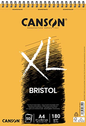 CANSON XL, Bristol Papier, sehr glattes Papier, 180 g/m², an der kurzen Seite spiralgebundener Block, DIN A4 21 x 29,7 cm, Extraweiß, 50 Blatt CANSON XL, Bristol Papier, sehr glattes Papier, 180 g/m², an der kurzen Seite spiralgebundener Block, DIN A4 21 x 29,7 cm, Extraweiß, 50 Blatt von Canson