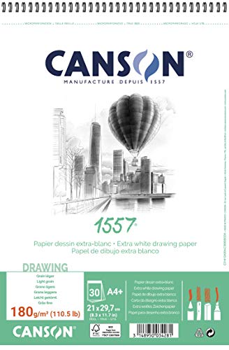 Canson C31412A004 Spiralalbum 21 x 29,7 30H JA 1557 fein 180 g, Papier, weiß, A4 von Canson