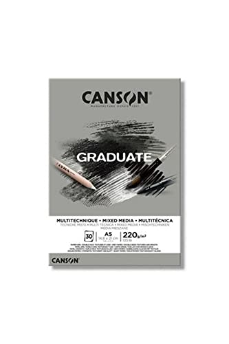 Canson Graduate - C400110370 Mix Media Papier Block, DIN A5, 30 Blatt, 220 g/m², Grau von Canson