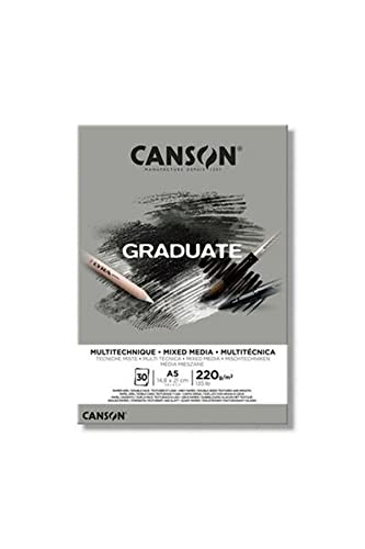 Canson Graduate - C400110370 Mix Media Papier Block, DIN A5, 30 Blatt, 220 g/m², Grau Canson Graduate - C400110370 Mix Media Papier Block, DIN A5, 30 Blatt, 220 g/m², Grau von Canson