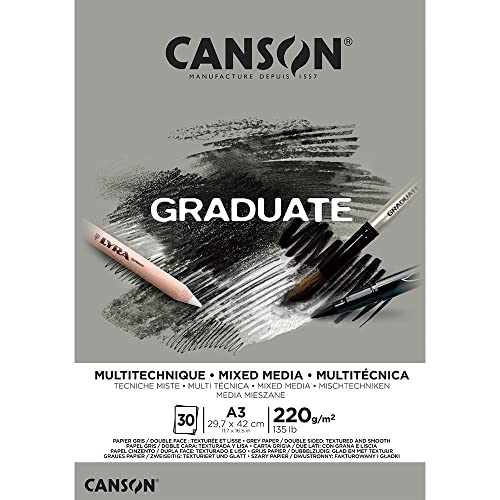 Canson Graduate - C400110372 Mix Media Papier Block, DIN A3, 30 Blatt, 220 g/m², Grau von Canson